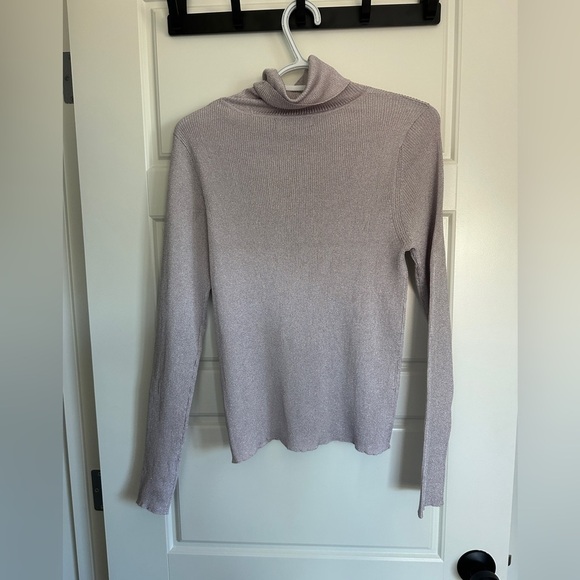 Mango Tops - Mango Metallic Knit Turtle Neck Top in Light Purple